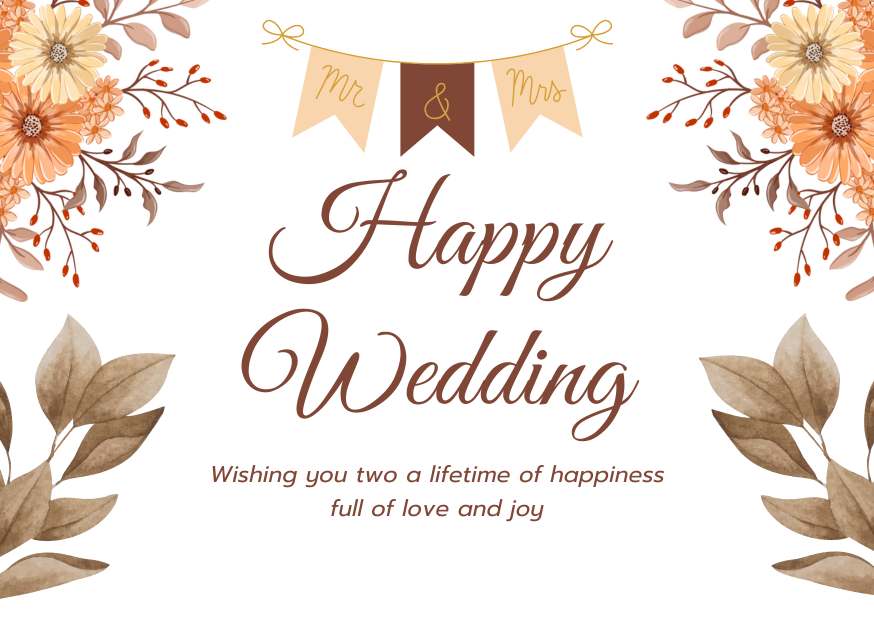 Brown and Beige Cute Watercolor Happy Wedding Card Brown and Beige Cute Watercolor Happy Wedding Card