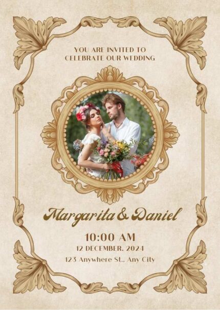 Brown and Beige Vintage Wedding Invitation