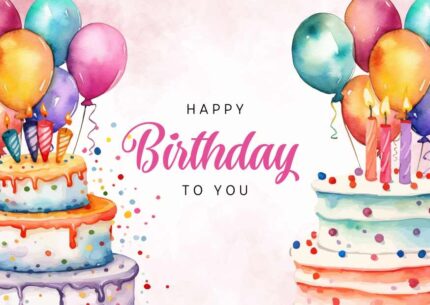 Colorful Illustrated Watercolor Happy Birthday Greeting Card
