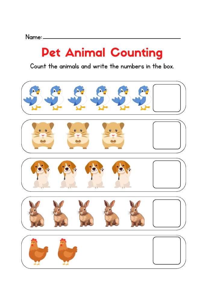 Colorful Illustrative Pet Animal Counting Mathematics Worksheet