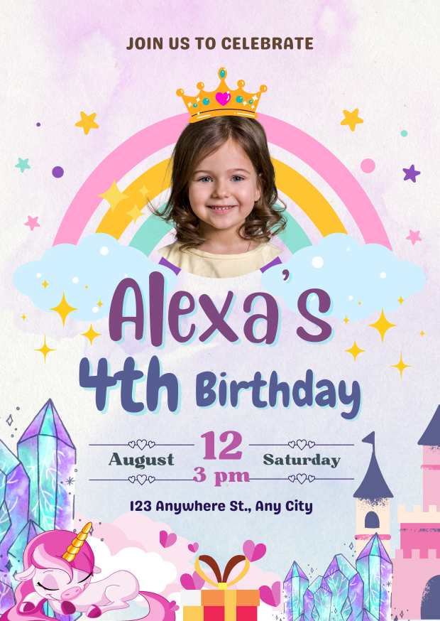 Colorful Magical Rainbow Birthday Party Invitation Colorful Magical Rainbow Birthday Party Invitation Editable Template