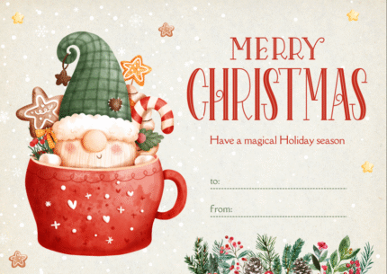 Cream Red Green Elegant Classy Christmas Card