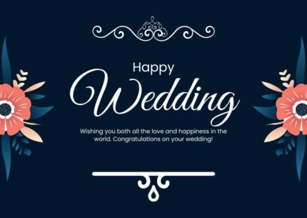 Dark Blue Minimalist Wedding Greeting Postcard | Editable Canva Template | Modern Wedding & Anniversary Postcard