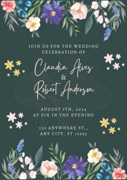 Dark Green Floral Wedding Invitation Card