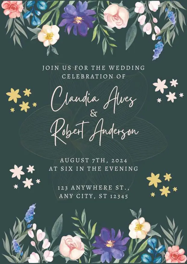 Dark Green Floral Wedding Invitation Card Dark Green Floral Wedding Invitation Card