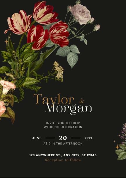 Dark grey vintage floral wedding invitation