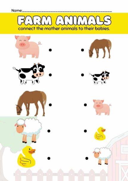 Farm Animals Mother and Babies Activity Worksheet for Kindergarten