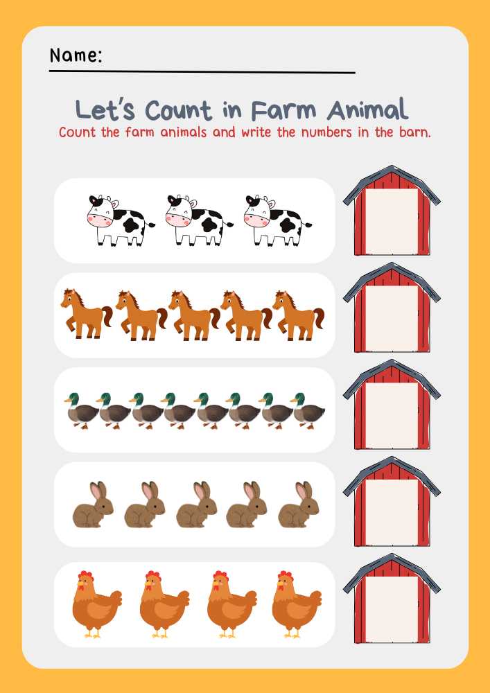 Farm Animals Worksheet in Yellow and Red Illustrative Style Farm Animals Worksheet in Yellow and Red Illustrative Style