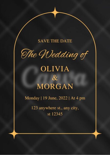 Gold & Black Elegant Wedding Invitation Portrait