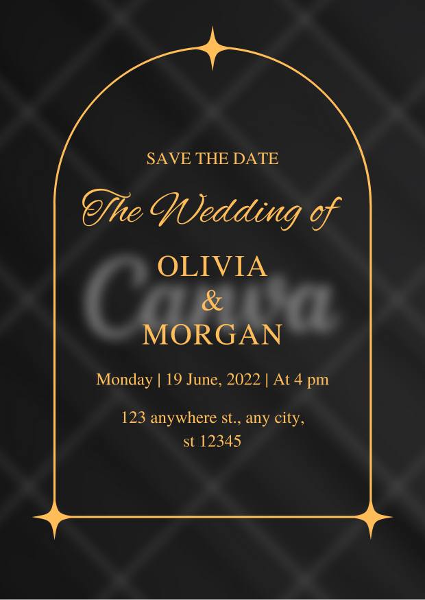 Gold & Black Elegant Wedding Invitation Portrait Gold & Black Elegant Wedding Invitation Portrait