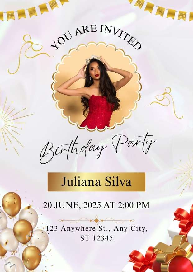 Gold Red and White Elegant Birthday Party Invitation Gold Red and White Elegant Birthday Party Invitation | Personalized Card | Editable Canva Template