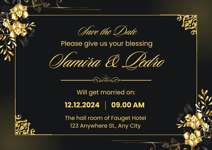 Gold and Black Elegant Wedding Invitation Card Gold and Black Elegant Wedding Invitation Card