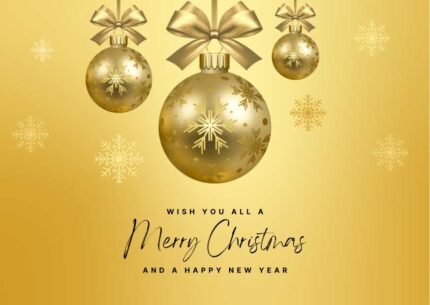 Golden Merry Christmas and Happy New Year Greeting Card