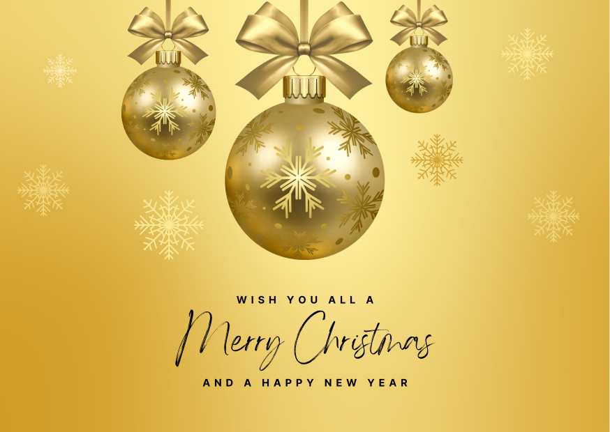 Golden Merry Christmas and Happy New Year Greeting Card Golden Merry Christmas and Happy New Year Greeting Card