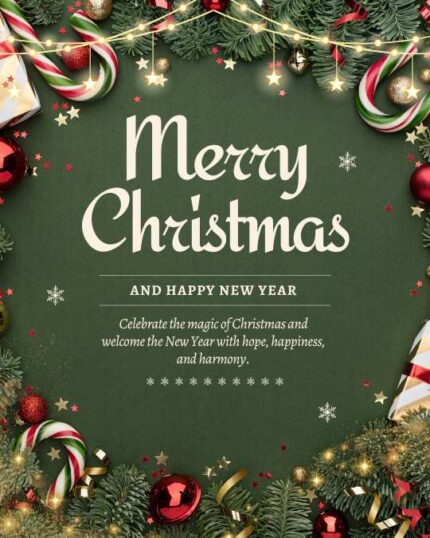 Green Beige Elegant Vintage Christmas & New Year Greeting Instagram Post Editable Template
