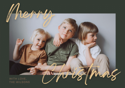 Green Gold Simple Photo Handwriting Merry Christmas Holiday Card – Elegant Minimal Digital Greeting for Family & Friends