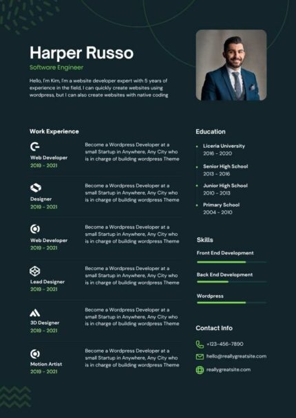 Green Modern Bold Software Developer Resume – Editable Canva Template | ATS-Friendly Reverse-Chronological CV