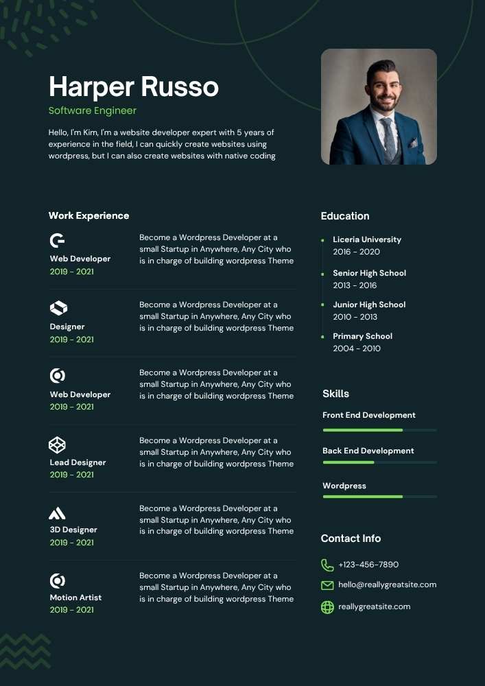 Green Modern Bold Software Developer Simple Resume Green Modern Bold Software Developer Resume – Editable Canva Template | ATS-Friendly Reverse-Chronological CV