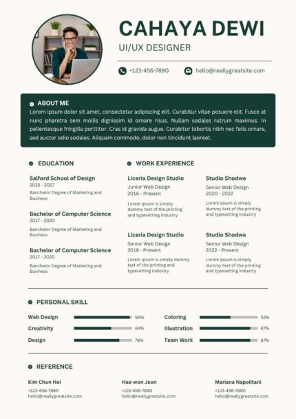 Green and Beige Modern UI/UX Designer Resume | Editable Template | ATS Friendly Canva CV