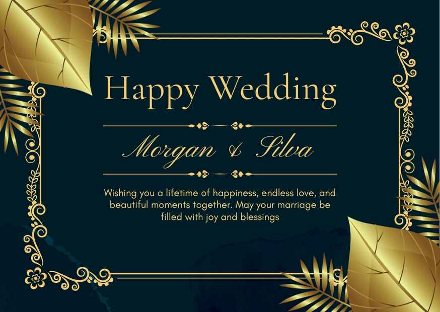 Green and Gold Simple Happy Wedding Card Landscape