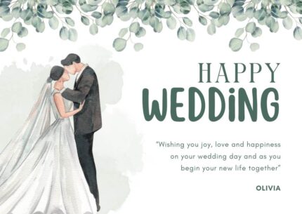 Green and White Watercolor Floral Modern Wedding Card