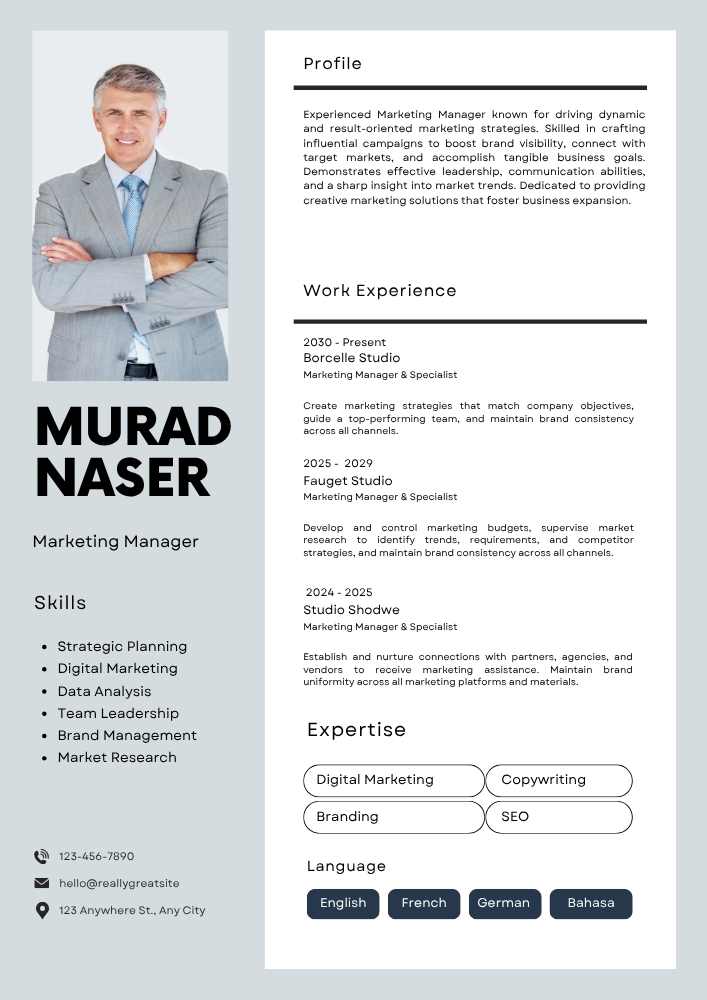 Grey Simple Marketing Manager Resume Grey Simple Marketing Manager Resume – Editable Canva Template | Modern Reverse-Chronological ATS-Friendly Professional CV
