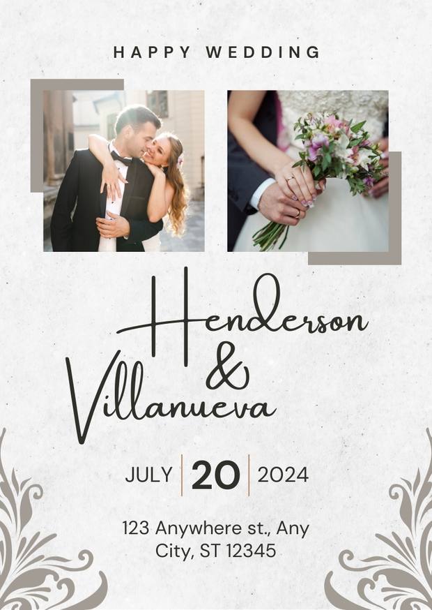 Grey & White Simple Happy Wedding Invitation Grey & White Simple Happy Wedding Invitation