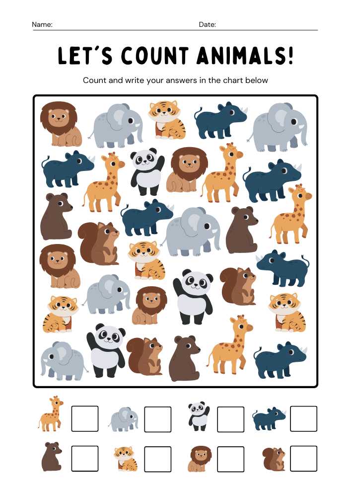 Let's Count Animals Worksheet In Colorful Illustrative Style Let's Count Animals Worksheet In Colorful Illustrative Style