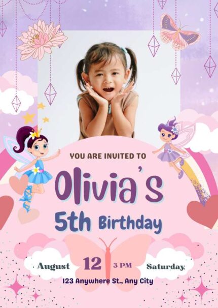 Magical Violet and Pink Birthday Party Invitation | Editable Template | Canva Digital Invite