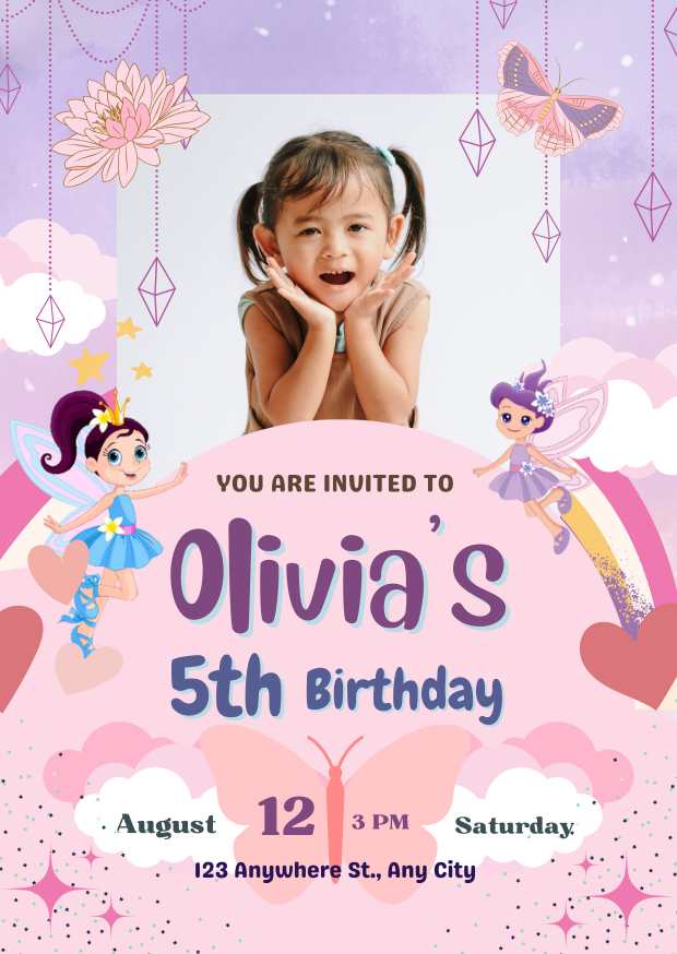 Magical Violet and Pink Birthday Party Invitation Magical Violet and Pink Birthday Party Invitation | Editable Template | Canva Digital Invite