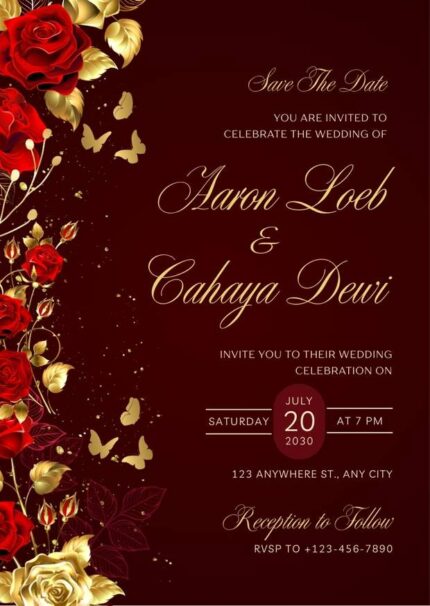 Maroon and Gold Elgenat Wedding Invitation