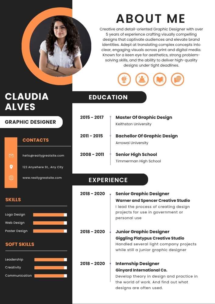 Orange and Black Modern Graphic Designer Resume Orange and Black Modern Graphic Designer Resume | Editable Template | ATS Friendly Professional Canva CV
