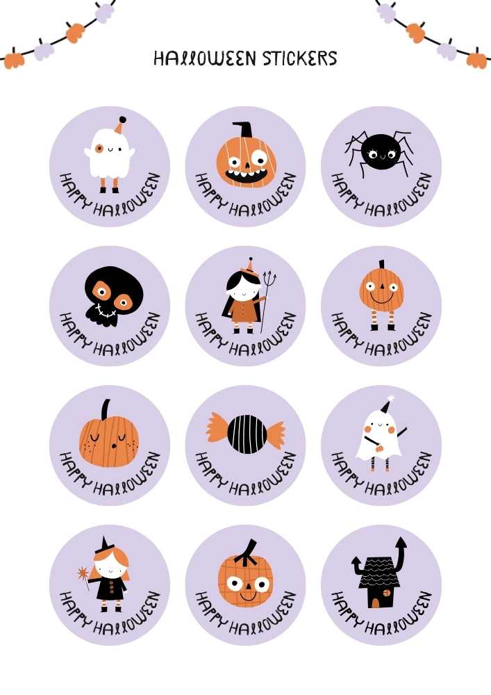 Orange and Purple Playful Halloween Stickers A4 Document