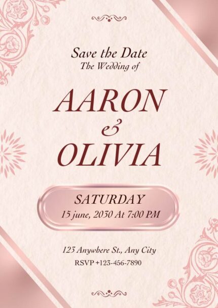 Pink and Beige Elegant Classic Romantic Rose Gold Wedding Invitation