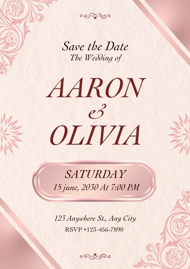 Pink and Beige Elegant Classic Romantic Rose Gold Wedding Invitation Pink and Beige Elegant Classic Romantic Rose Gold Wedding Invitation
