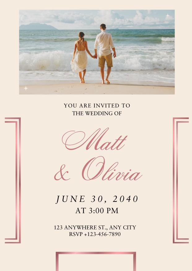 Pink and Beige Elegant Photo Romantic Minimalist Rose Gold Wedding Invitation