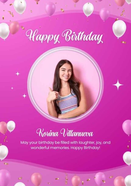 Pink and White Illustrative Birthday Flyer