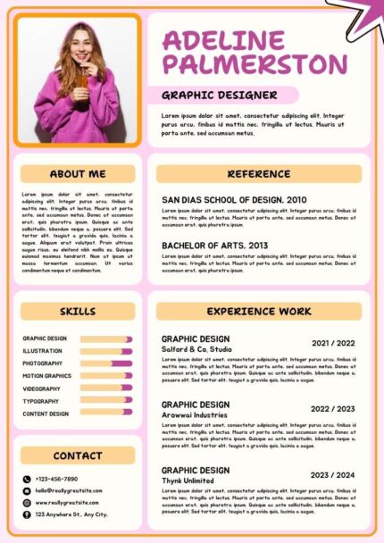 Pink and White Modern Creative Designer Resume – Editable Canva Template | ATS-Friendly Professional CV