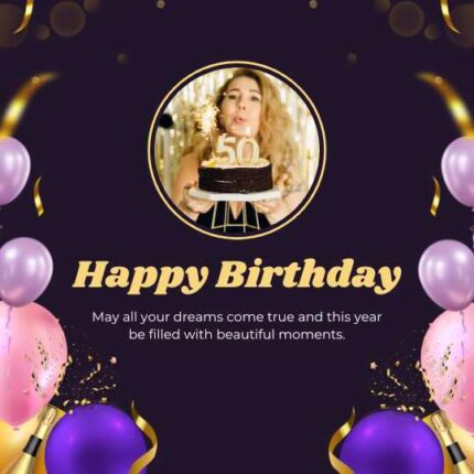 Purple And Gold Illustrative Happy Birthday Instagram Post