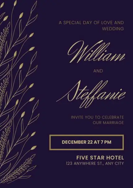 Purple Gold Elegant Floral Wedding Invitation | Editable Canva Template | Luxury Wedding & Anniversary Card