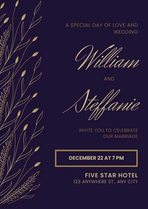 Purple Gold Elegant Floral Wedding Invitation
