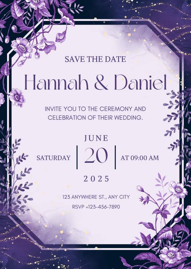 Purple and Pink Floral Wedding Invitation
