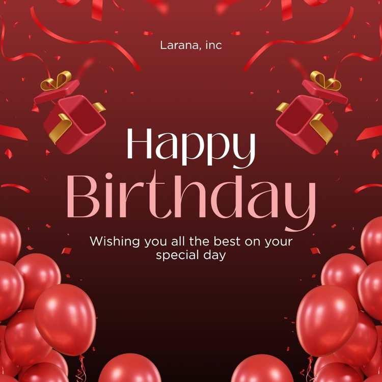 Red and Gold Elegant Happy Birthday Card (Square)
