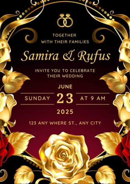 Red and Gold Floral Wedding Invitation