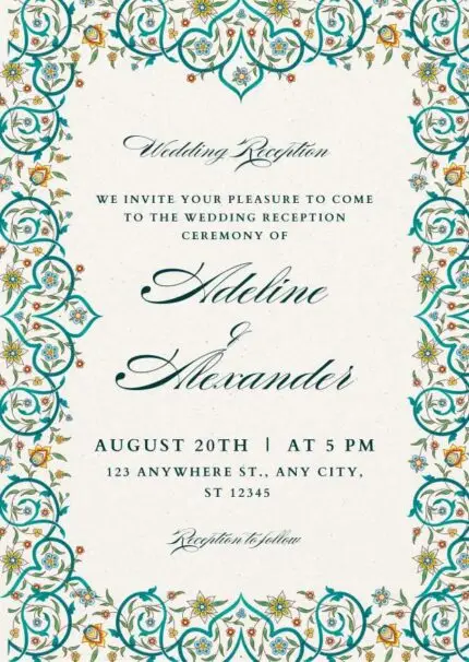 Teal Yellow and Cream Traditional Wedding Card