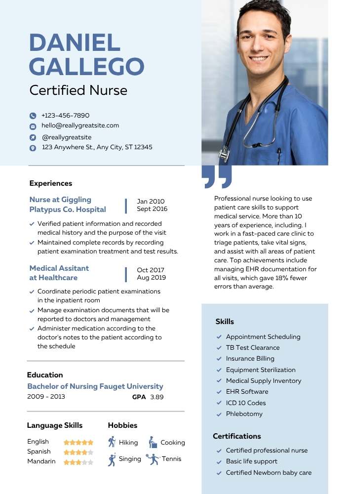 White Blue Simple Elegant Medical Nurse Resume White Blue Simple Elegant Medical Nurse Resume – Professional Editable Canva Template | Clean ATS-Friendly Healthcare CV Design