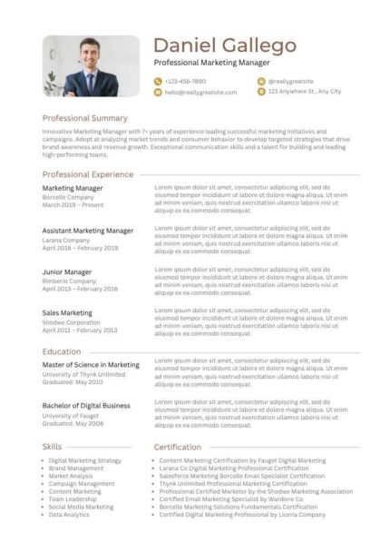 White Minimalist Clean Marketing Manager Resume – Editable Canva Template | ATS-Friendly Reverse-Chronological CV