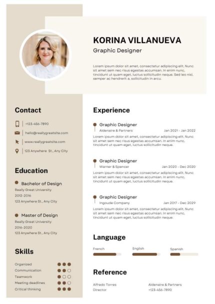 White and Beige Minimalist Graphic Designer Professional CV Resume – Editable Canva Template | ATS-Friendly Modern Resume