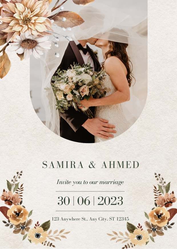 White and Brown Floral Wedding Invitation White and Brown Floral Wedding Invitation