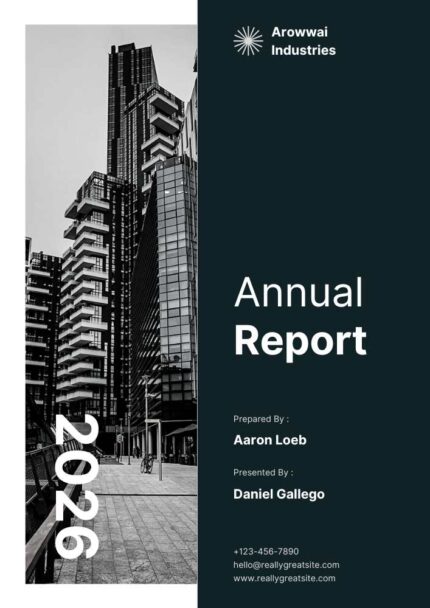 Black and White Monochrome Professional Annual Report – Clean Editable Corporate Template